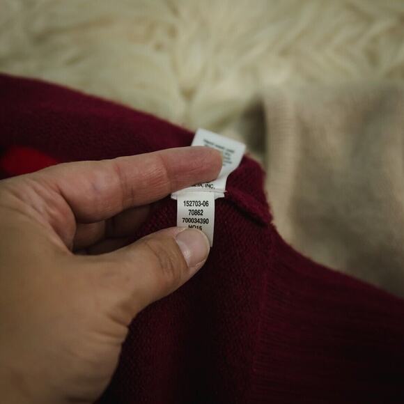 Athleta Size XXS 100% Cashmere Lodge Red Cream Ivory Stripe Crew Sweater - Picture 6 of 7